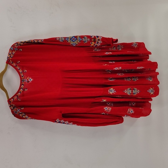 Free People Red Arianna Embroidered Tunic Mini Dress Size Medium - Picture 10 of 10